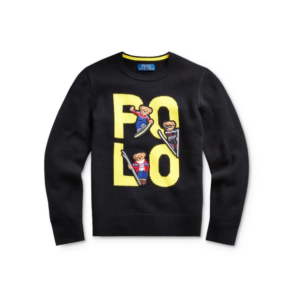 Boys Polo Knitted Ski Bear Sweater in Size L 14-16